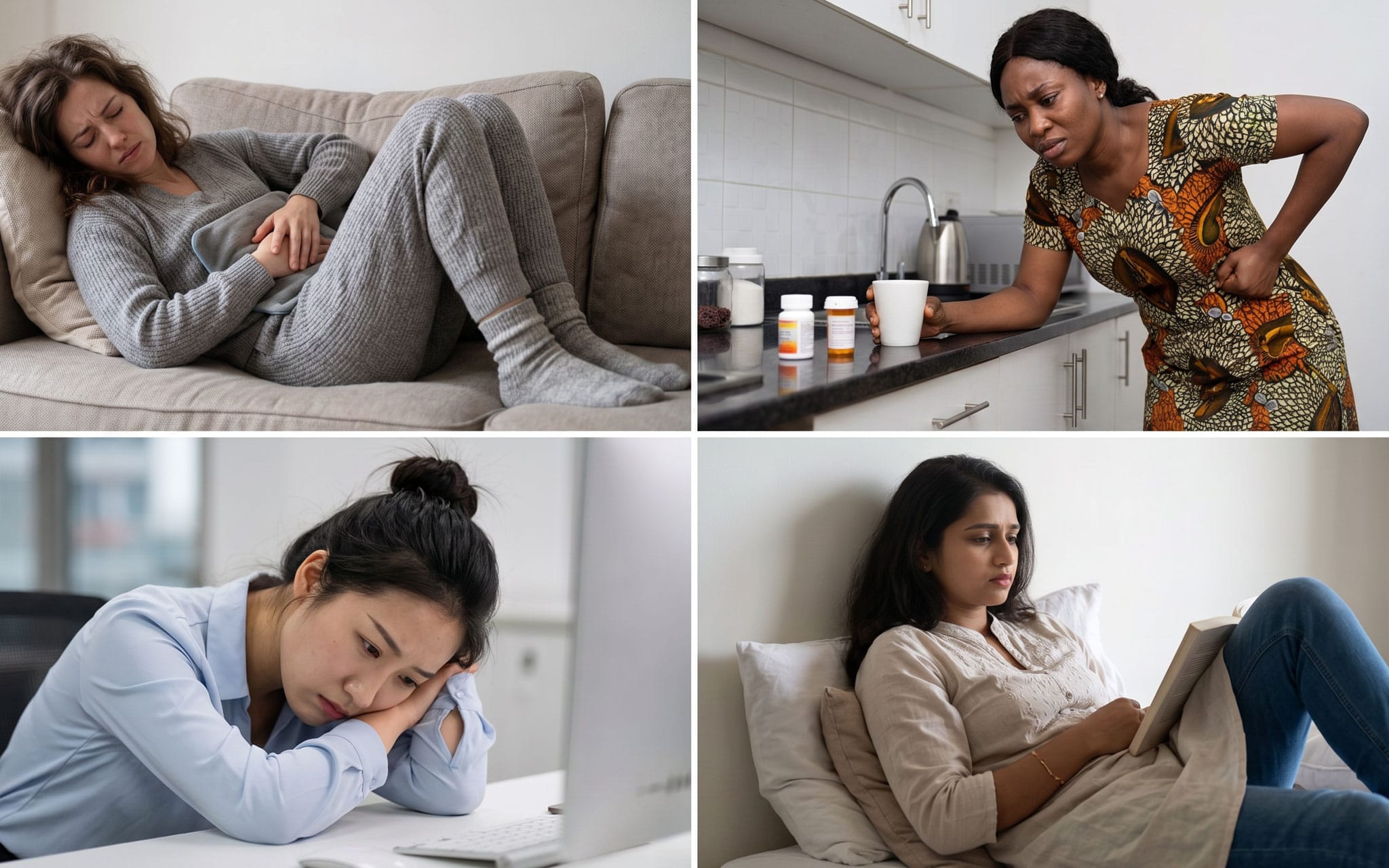 Four different women with different levels of pain and fatigue from endometriosis